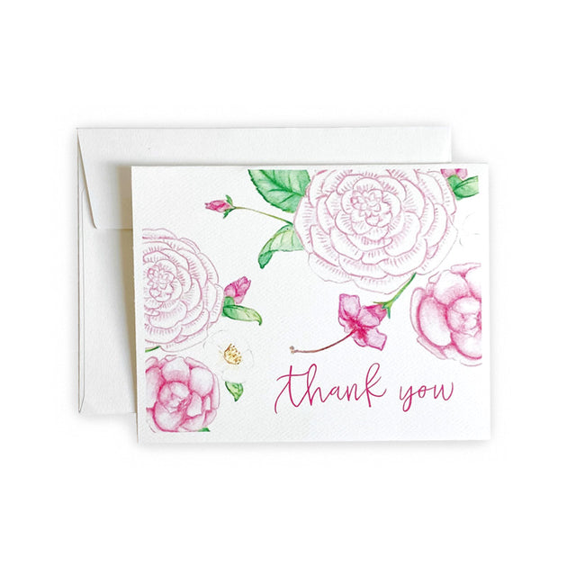 Pink Camellias Thank You Greeting Card